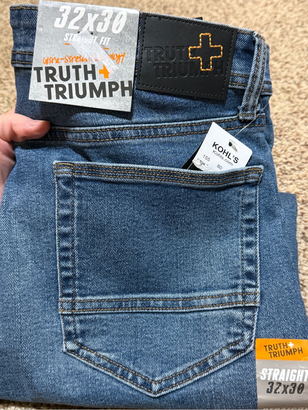 Kohl's Truth + Triumph Mens Straight Jeans in Blue Denim 32x30 NWT